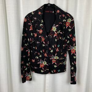 Johnny Was Black Embroidered Floral Button Front Blazer Jacket Sz.S